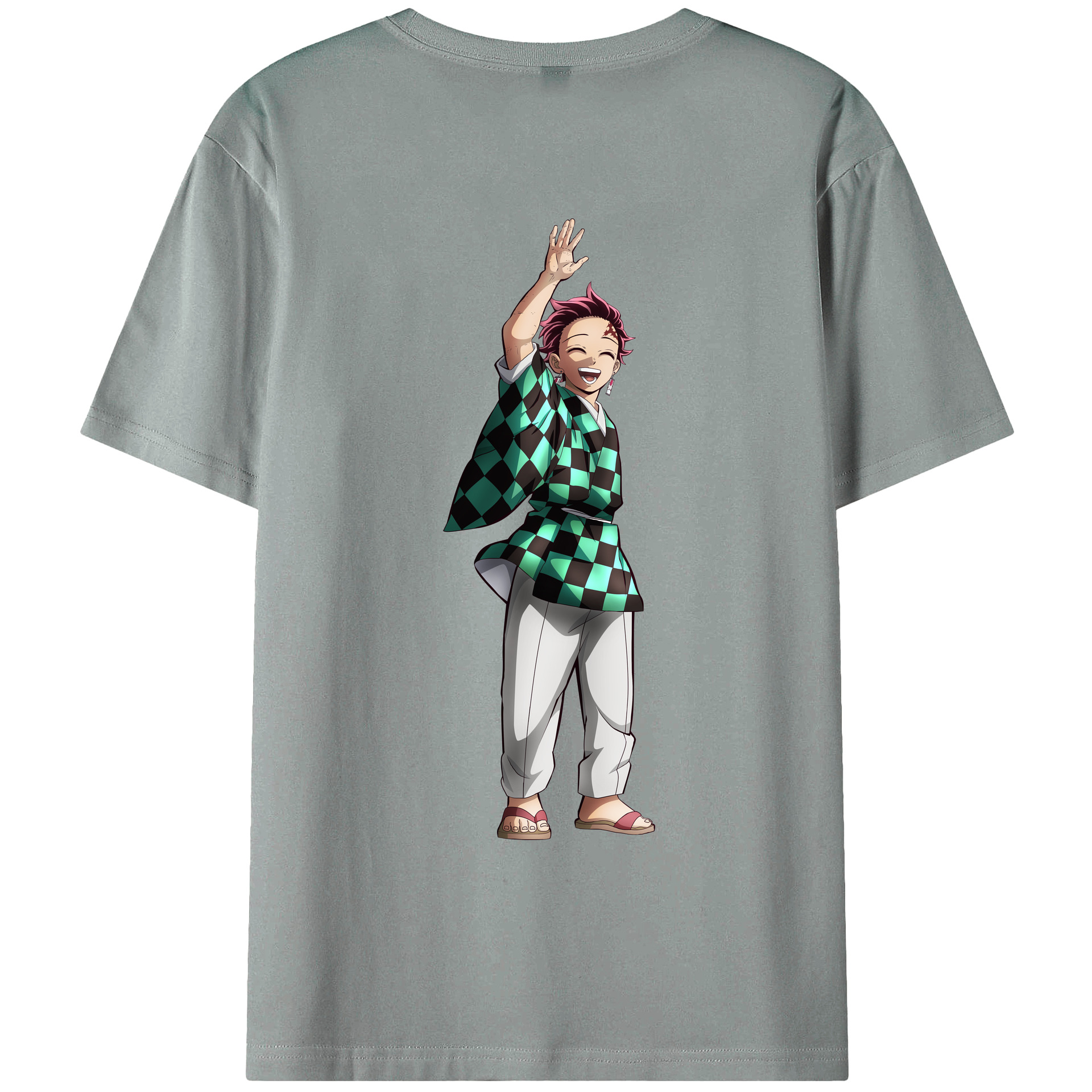 （画像用） 鬼滅の刃 竈門 炭治郎／かまど たんじろう Kamado Tanjirou 綿100％ メンズ半袖Tシャツ（バックプリント） 通気性